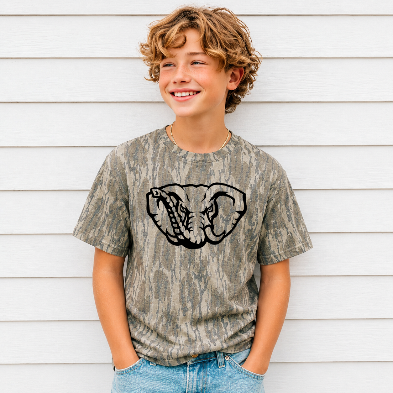 Youth Mossy Oak Bottomland Camo Big Al tee