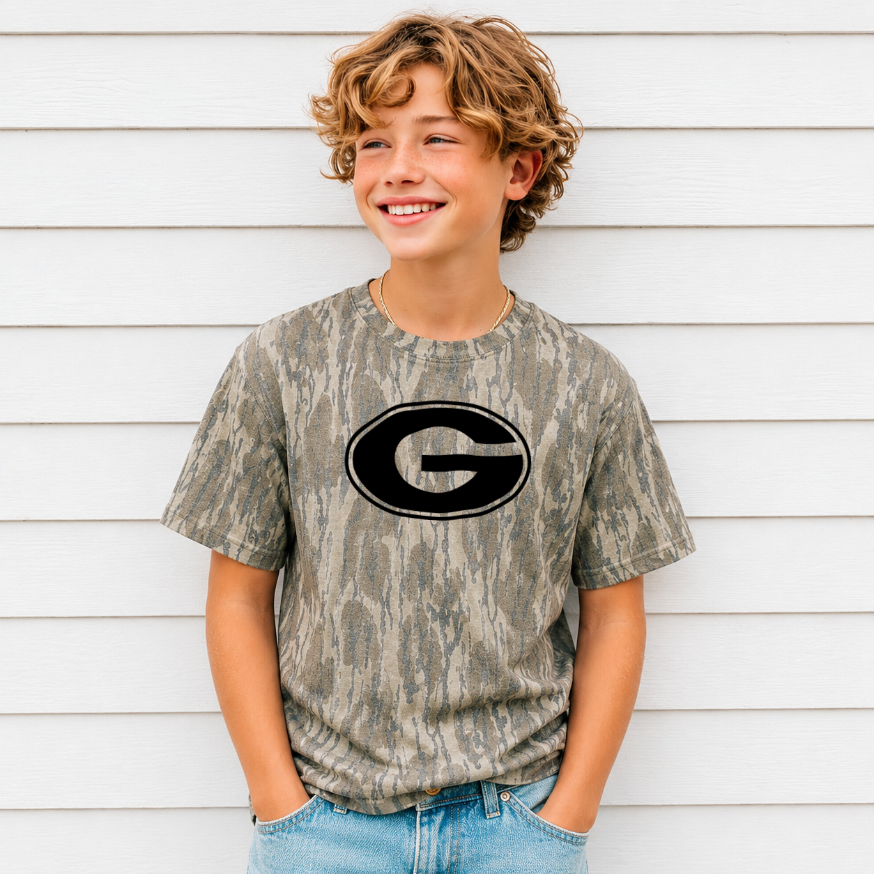 Youth Mossy Oak Bottomland Camo UGA tee